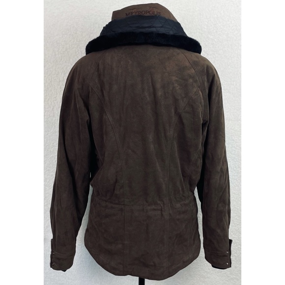(VTG) METROPOLIS • Brown/Black Suede Fur Trim Jacket - Picture 5 of 16